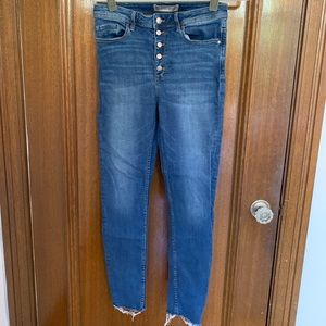 Zara Basic Jeans, High Waist Button Front, Raw Hem